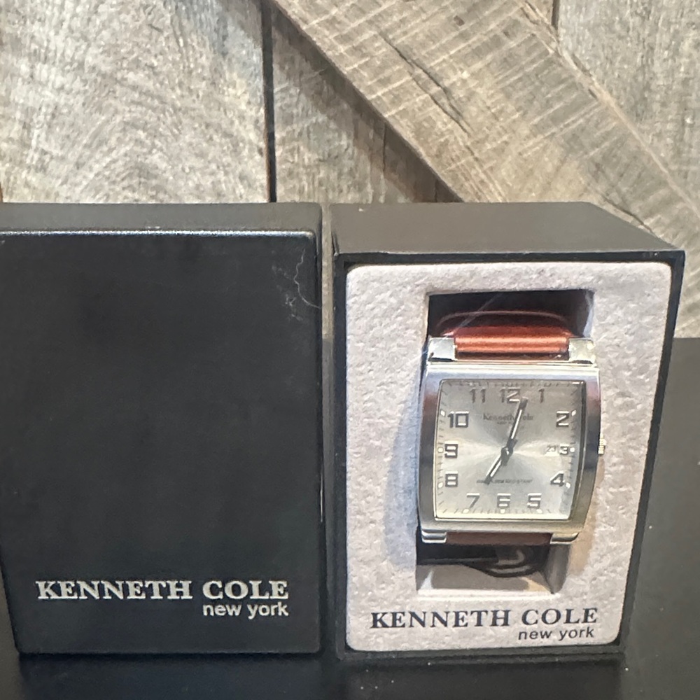 Kenneth Cole Men’s Silver Dial Watch with Brown Leather Strap